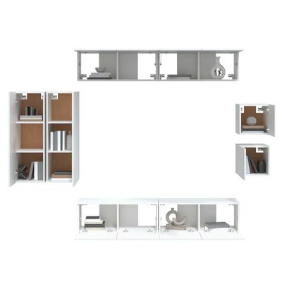 vidaXL 8 Piece TV Cabinet Set White Engineered Wood, white vidaXL 8 Piece TV Cabinet Set White Engineered Wood