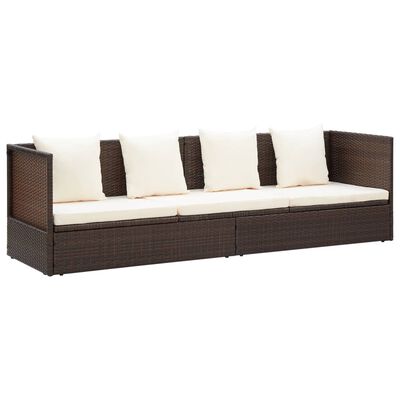 vidaXL Garden Bed with Cushion & Pillows Poly Rattan Brown, brown vidaXL Garden Bed with Cushion & Pillows Poly Rattan Brown
