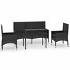vidaXL 4 Piece Garden Lounge Set with Cushions Black Poly Rattan