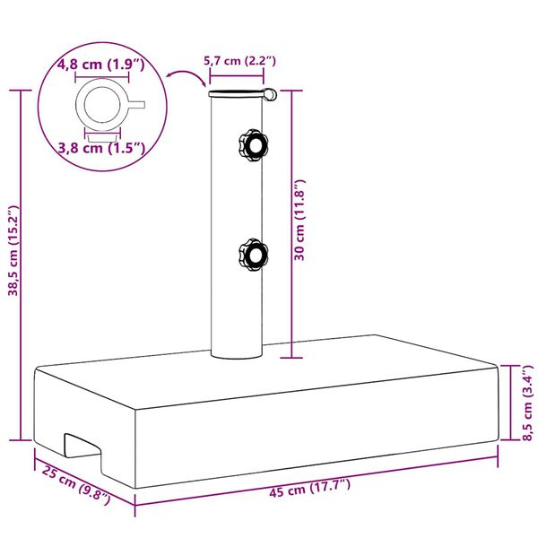 vidaXL Parasol Base Granite 25 kg Rectangular Black