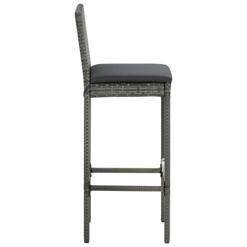 vidaXL Garden Bar Stools with Cushions 2 pcs Grey Poly Rattan