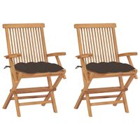 vidaXL Garden Chairs with Taupe Cushions 2 pcs Solid Teak Wood, taupe vidaXL Garden Chairs with Taupe Cushions 2 pcs Solid Teak Wood