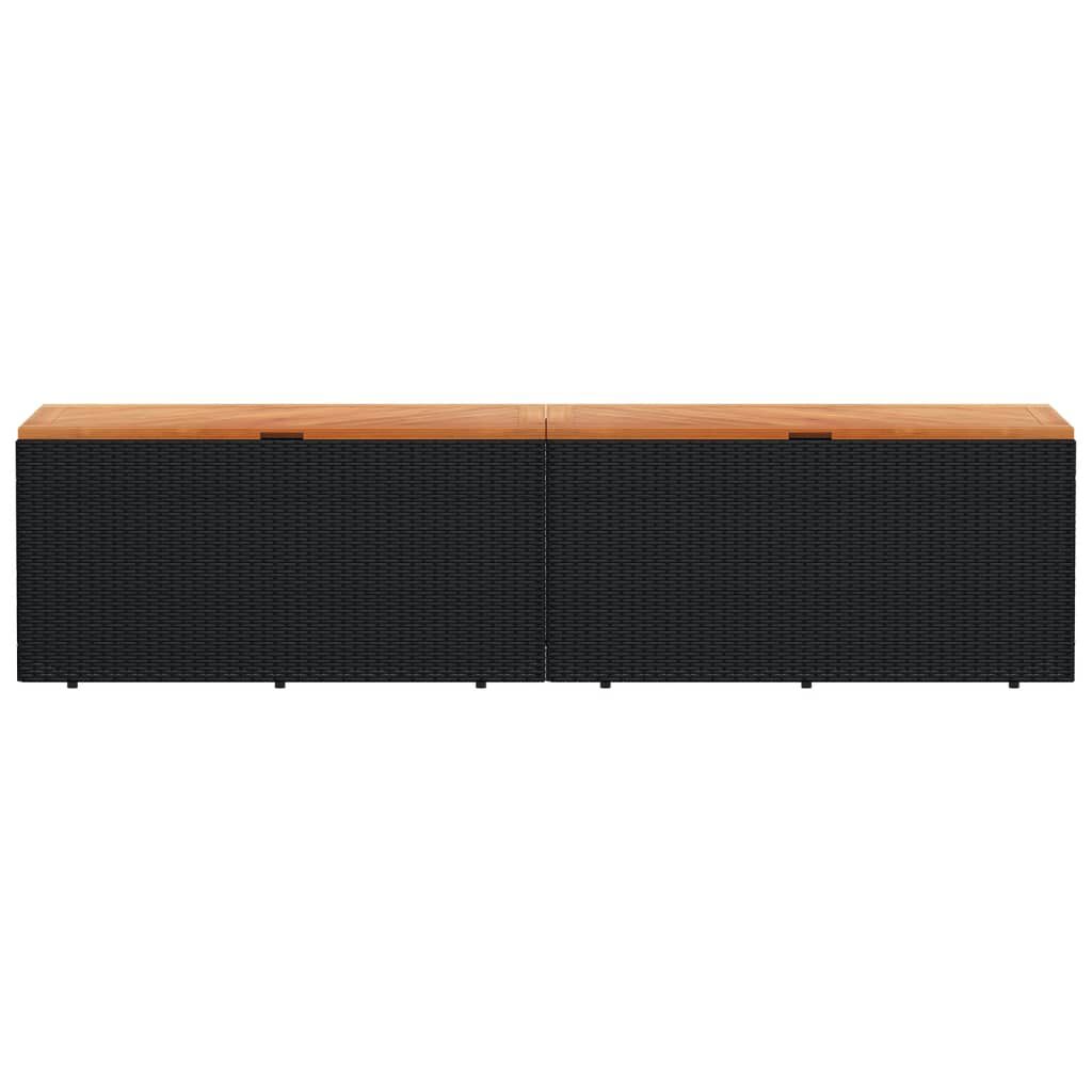 vidaXL Garden Storage Box Black 220x50x54 cm Poly Rattan Acacia Wood