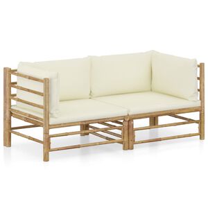 vidaXL 2 Piece Garden Lounge Set with Cream White Cushions Bamboo