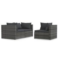 vidaXL 3 Piece Garden Lounge Set with Cushions Grey Poly Rattan, grey and anthracite vidaXL 3 Piece Garden Lounge Set with Cushions Grey Poly Rattan