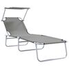 vidaXL Folding Sun Lounger with Canopy Steel Grey