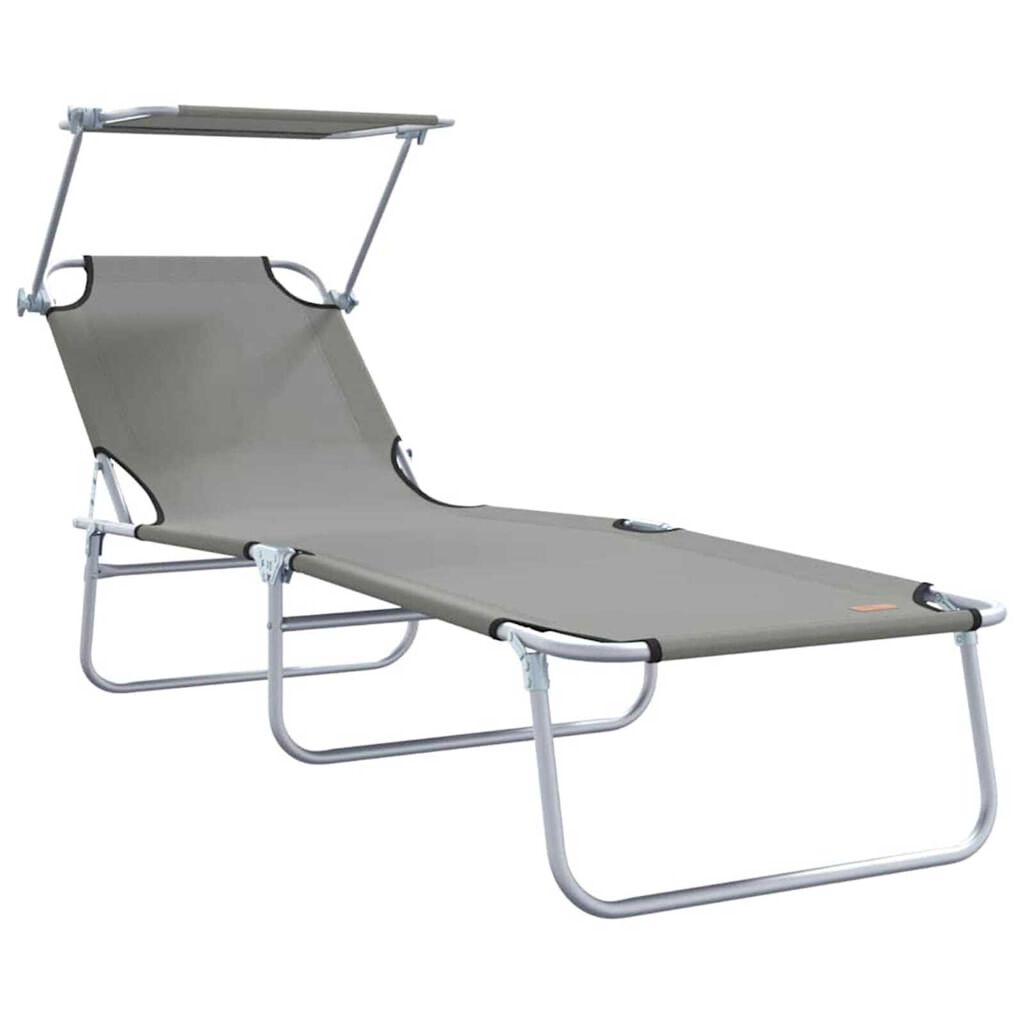 vidaXL Folding Sun Lounger with Canopy Steel Grey