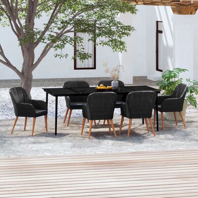 vidaXL 7 Piece Garden Dining Set with Cushions Black, black vidaXL 7 Piece Garden Dining Set with Cushions Black