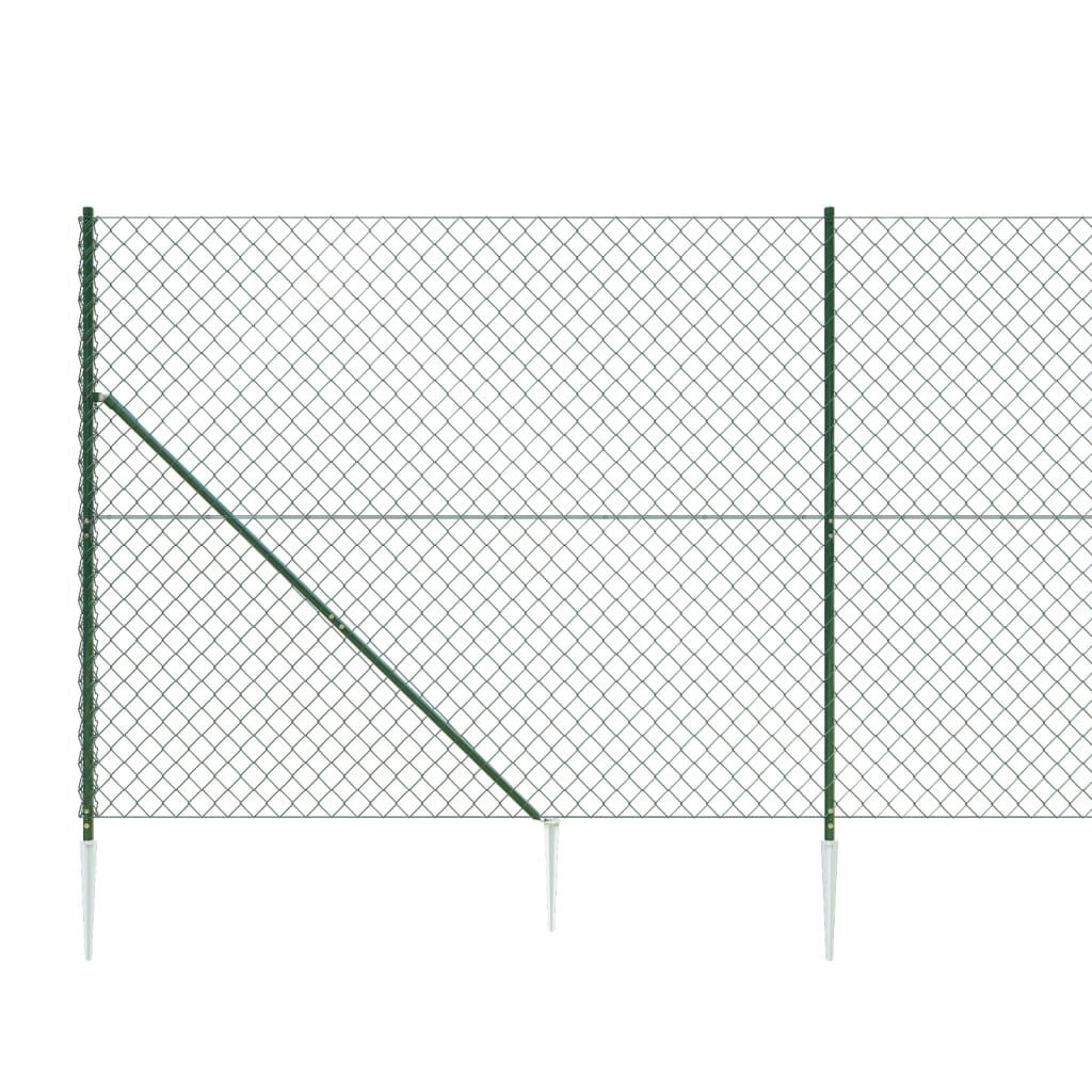 vidaXL Chain Link Fence with Spike Anchors Green 1.4x25 m