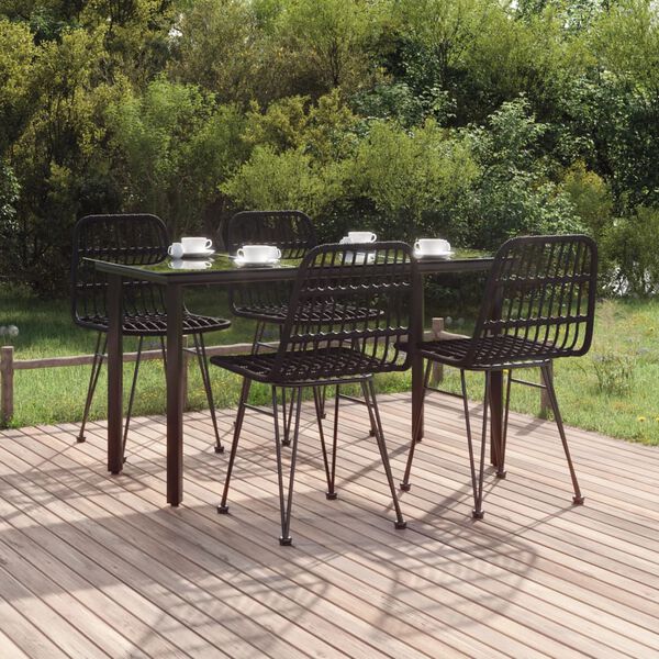 vidaXL 5 Piece Garden Dining Set Black Poly Rattan