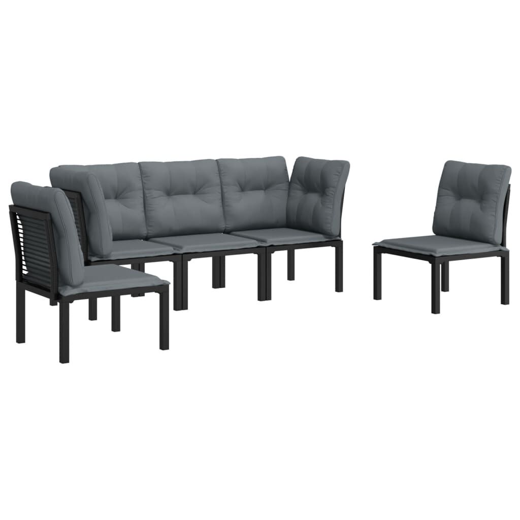 vidaXL 5 Piece Garden Lounge Set Black and Grey Poly Rattan