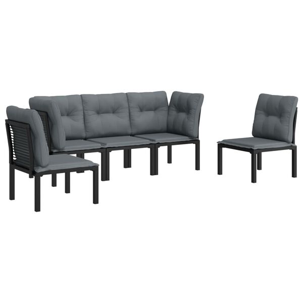 vidaXL 5 Piece Garden Lounge Set Black and Grey Poly Rattan