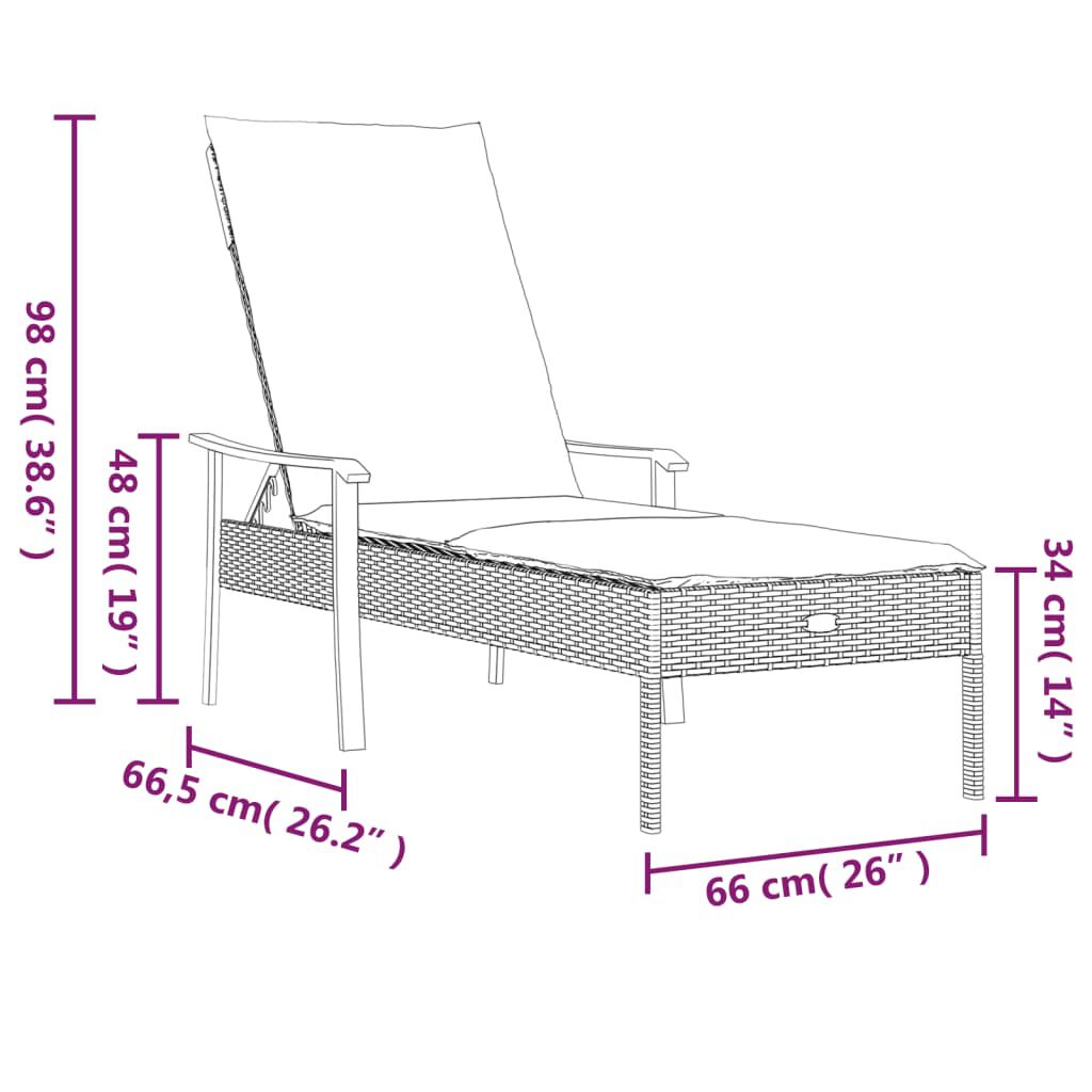 vidaXL Sun Lounger with Cushion Grey Poly Rattan