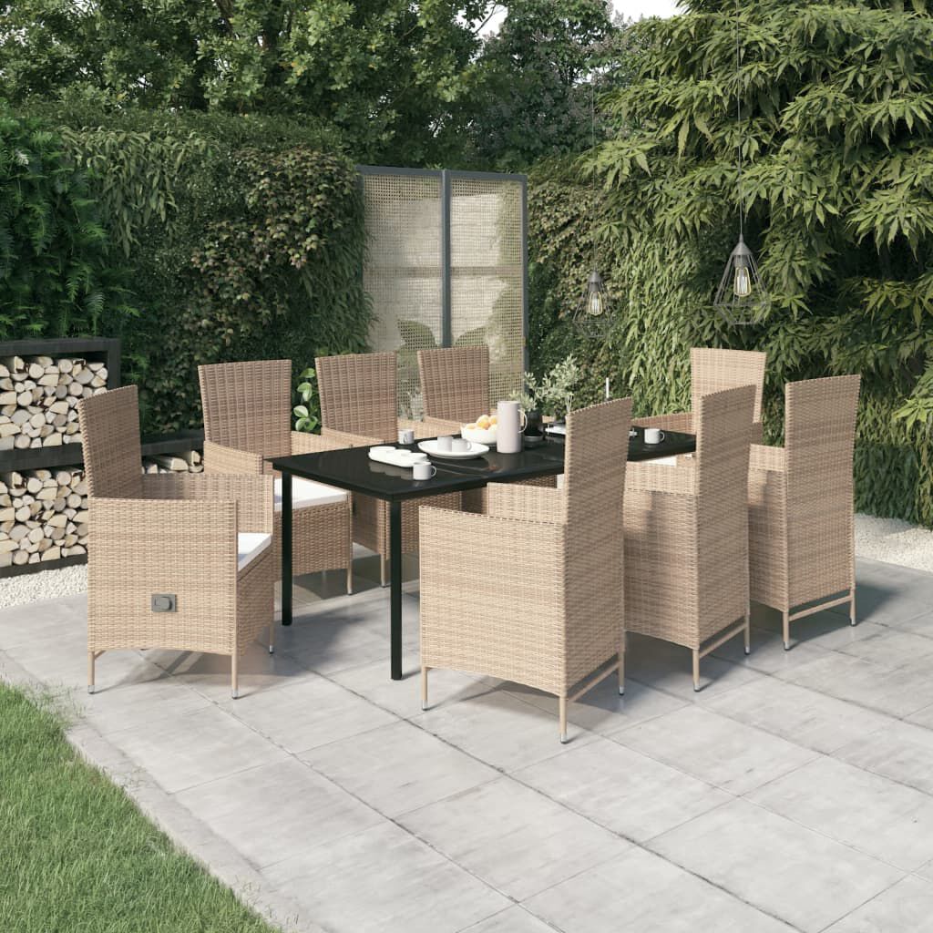 vidaXL 9 Piece Garden Dining Set with Cushions Beige