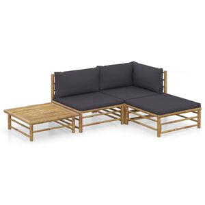 vidaXL 4 Piece Garden Lounge Set with Dark Grey Cushions Bamboo