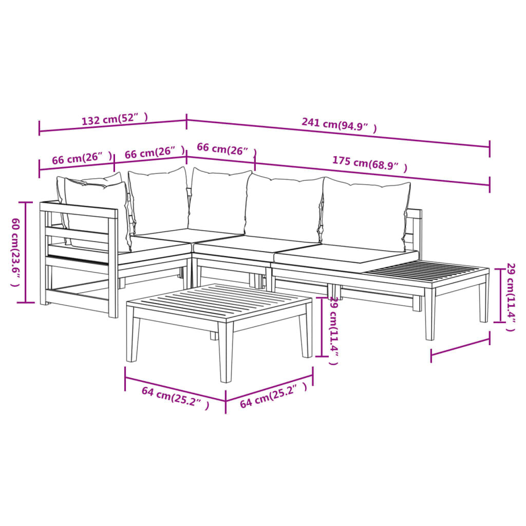 vidaXL 4 Piece Garden Lounge Set with Cream White Cushions Acacia Wood