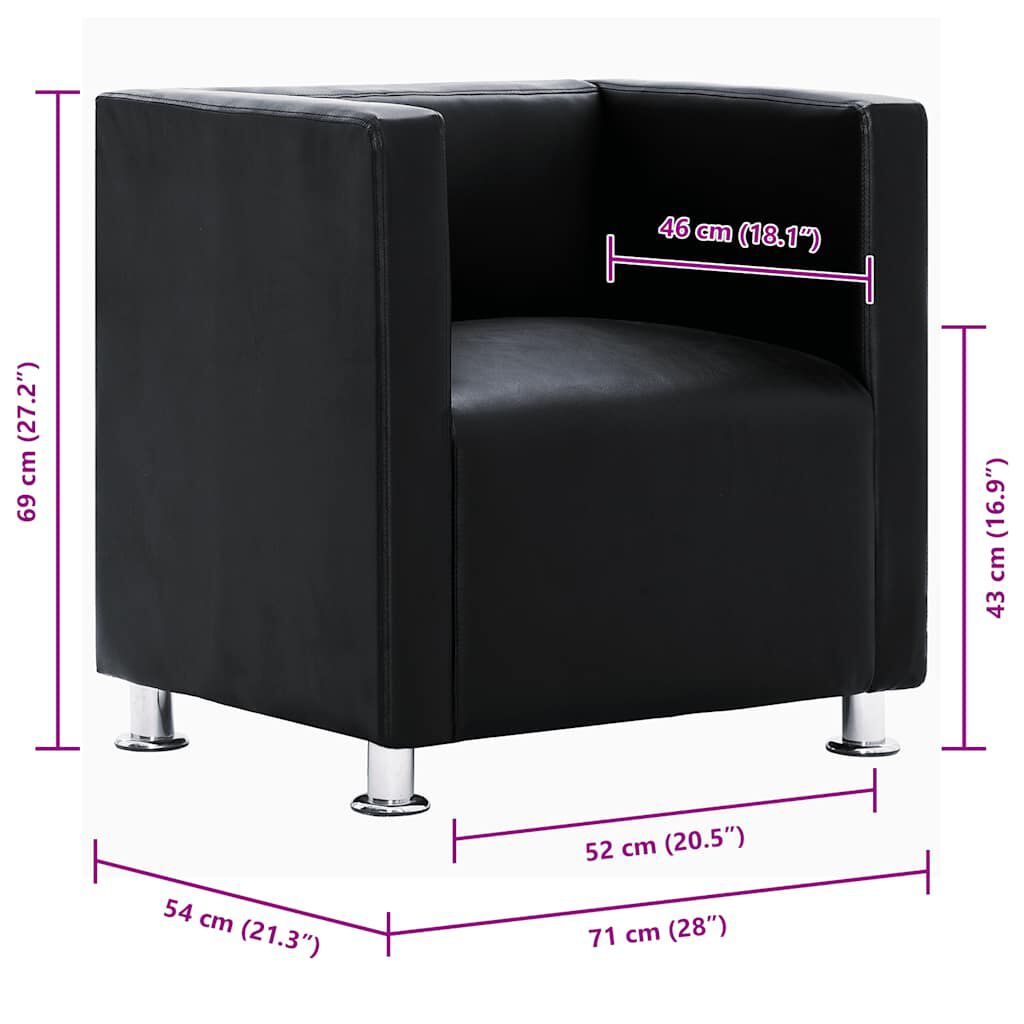 vidaXL Cube Armchair Black Faux Leather