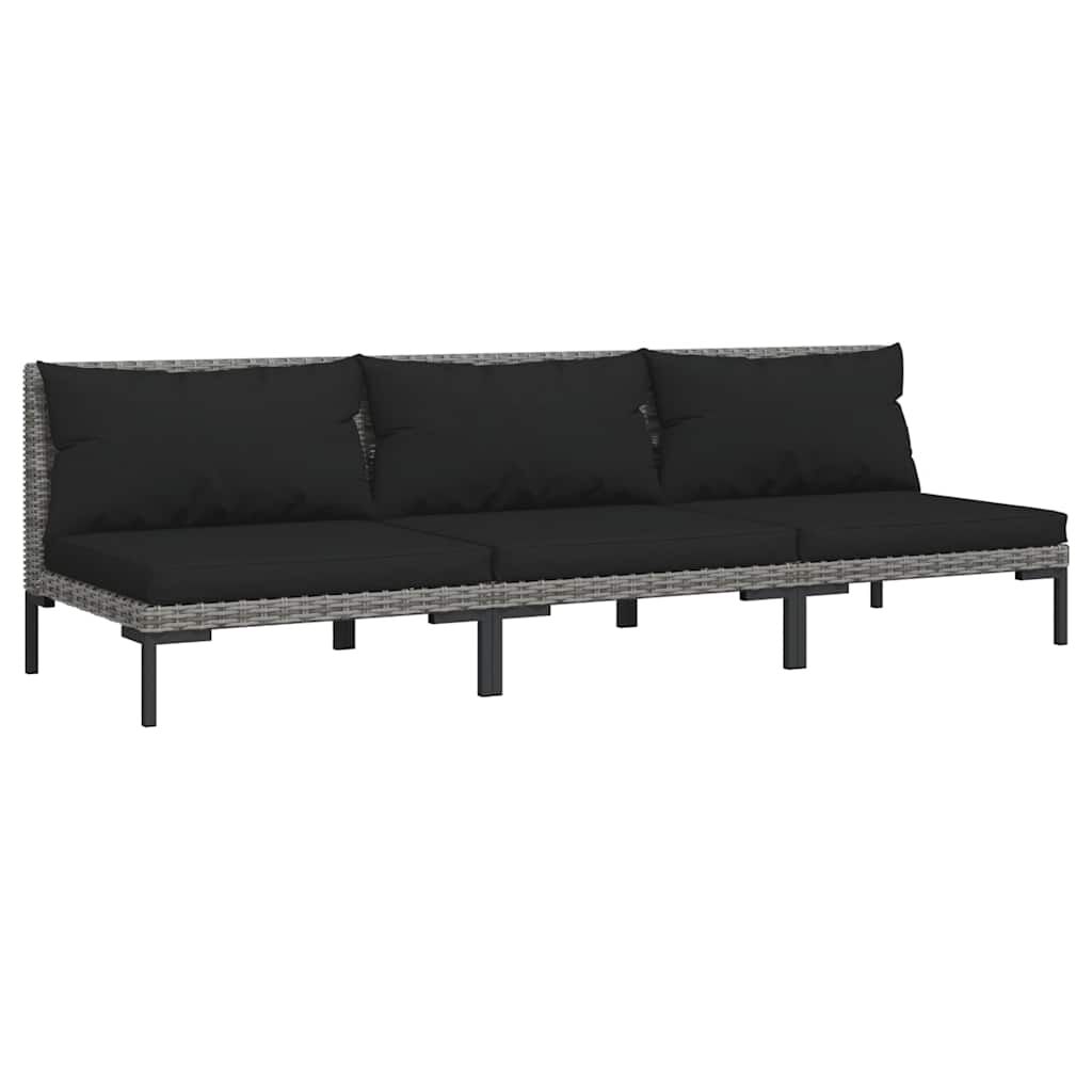 vidaXL Garden Sofas 3pcs with Cushions Half Round Poly Rattan