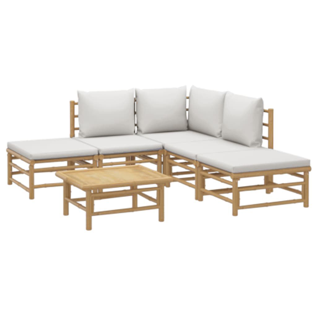 vidaXL 6 Piece Garden Lounge Set with Light Grey Cushions Bamboo