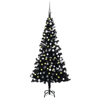 vidaXL Artificial Pre-lit Christmas Tree with Ball Set Black 150 cm PVC