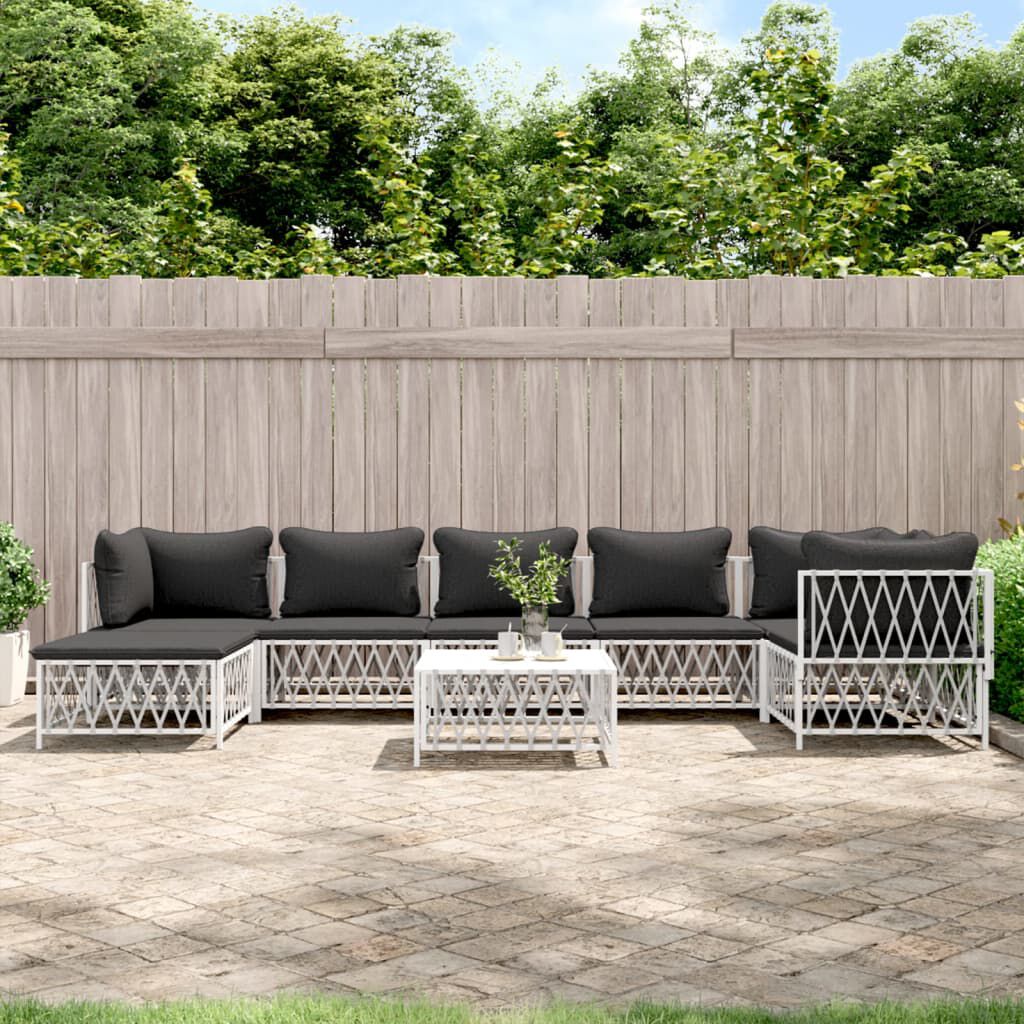 vidaXL 8 Piece Garden Lounge Set with Cushions White Steel