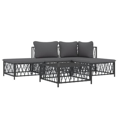 vidaXL 5 Piece Garden Lounge Set with Cushions Anthracite Steel, anthracite vidaXL 5 Piece Garden Lounge Set with Cushions Anthracite Steel