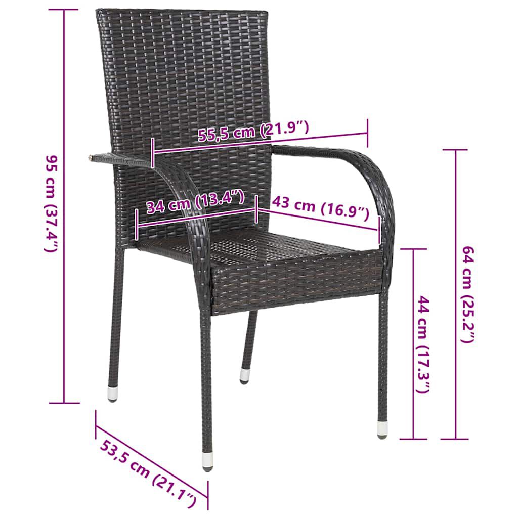 vidaXL Stackable Outdoor Chairs 2 pcs Poly Rattan Brown