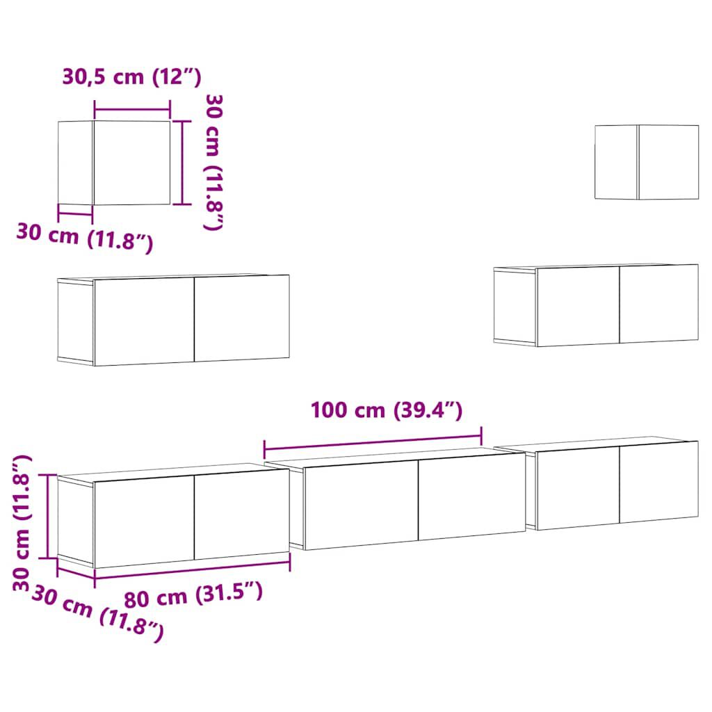 vidaXL 7 Piece TV Cabinet Set White Engineered Wood