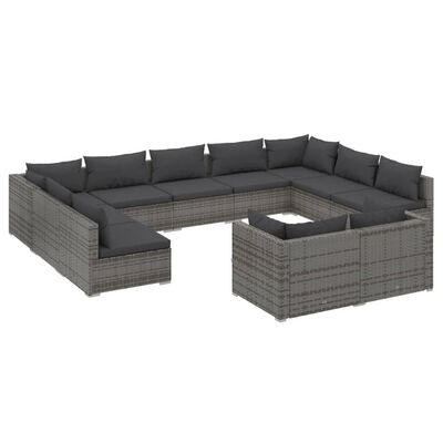 vidaXL 11 Piece Garden Lounge Set with Cushions Grey Poly Rattan, grey and anthracite vidaXL 11 Piece Garden Lounge Set with Cushions Grey Poly Rattan