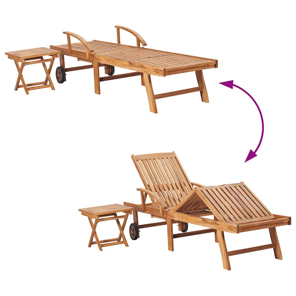 vidaXL Sun Loungers 2 pcs with Table Solid Teak Wood