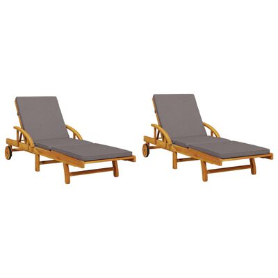 vidaXL Sun Loungers 2 pcs with Cushions 200x68x83 cm Solid Wood Acacia, dark grey vidaXL Sun Loungers 2 pcs with Cushions 200x68x83 cm Solid Wood Acacia