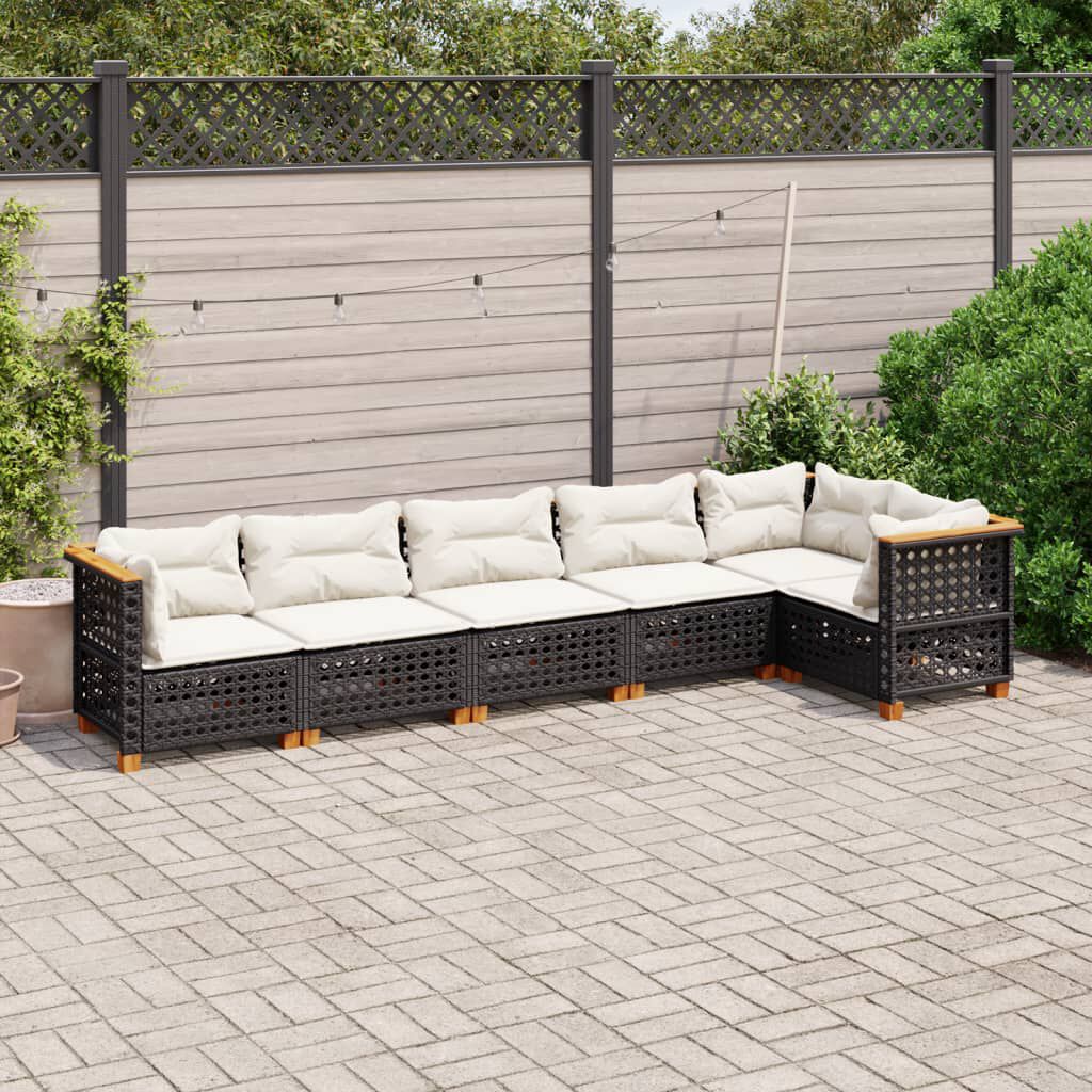 vidaXL 6 Piece Garden Sofa Set with Cushions Black Poly Rattan