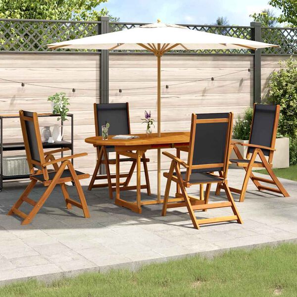 vidaXL 5 Piece Garden Dining Set Solid Wood Acacia and Textilene