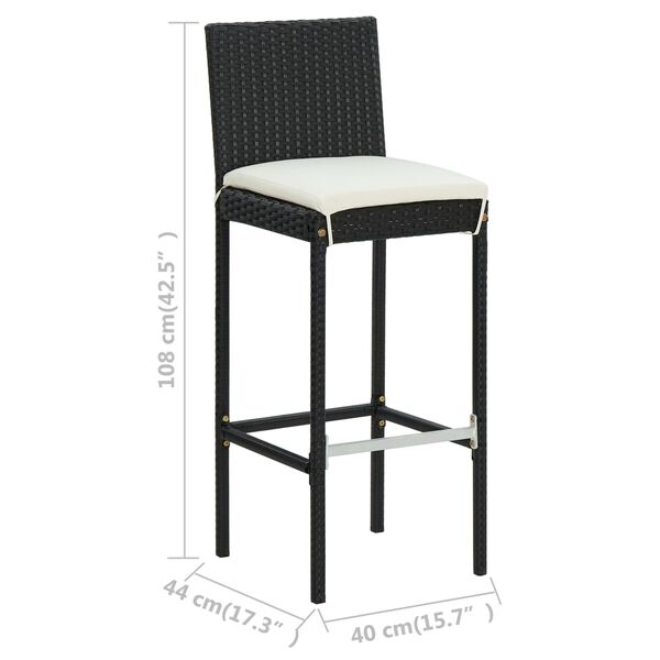 vidaXL Garden Bar Stools with Cushions 2 pcs Black Poly Rattan