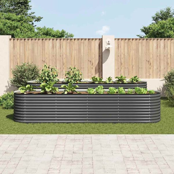 vidaXL Garden Raised Bed 400x80x81 cm Galvanised Steel Grey