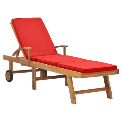 vidaXL Sun Lounger with Cushion Solid Teak Wood Red, red vidaXL Sun Lounger with Cushion Solid Teak Wood Red