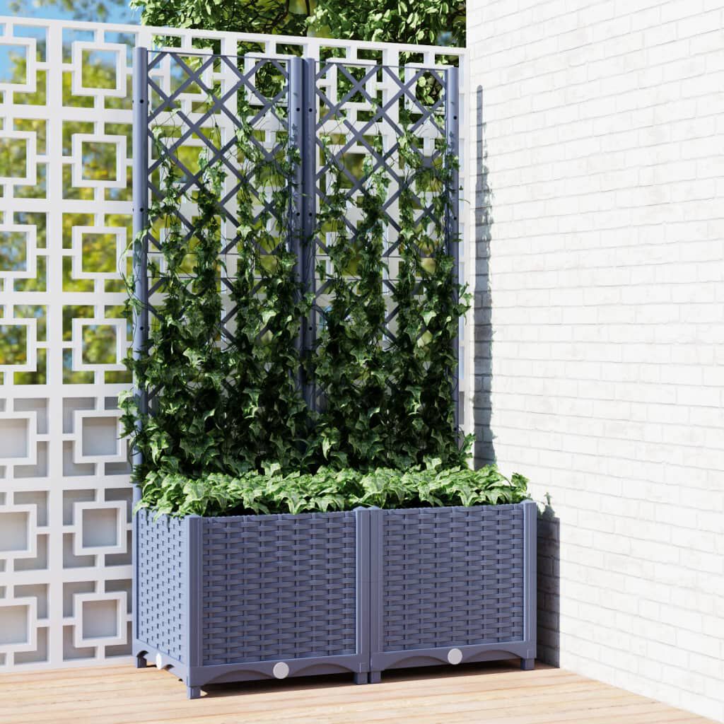 vidaXL Garden Planter with Trellis Blue Grey 80x40x136 cm PP