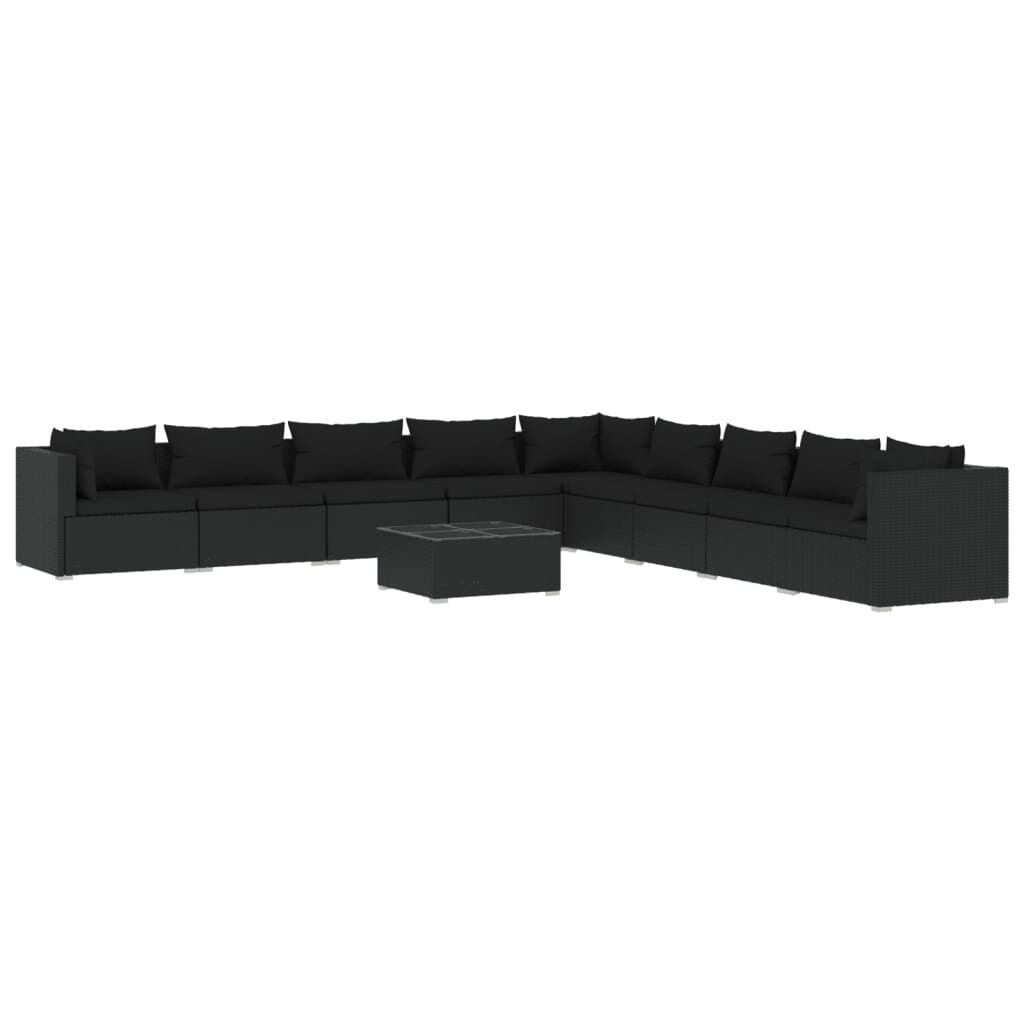 vidaXL 10 Piece Garden Lounge Set with Cushions Poly Rattan Black