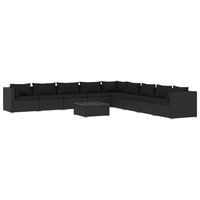 vidaXL 10 Piece Garden Lounge Set with Cushions Poly Rattan Black