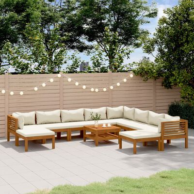 vidaXL 11 Piece Garden Lounge Set with Cream Cushion Solid Acacia Wood, cream vidaXL 11 Piece Garden Lounge Set with Cream Cushion Solid Acacia Wood