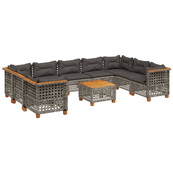 vidaXL 10 Piece Garden Sofa Set with Cushions Grey Poly Rattan
