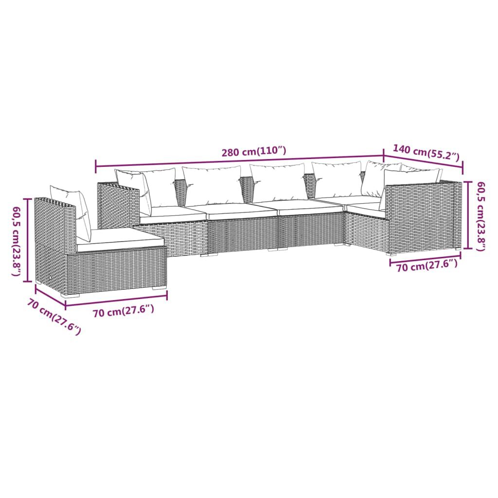 vidaXL 6 Piece Garden Lounge Set with Cushions Poly Rattan Grey