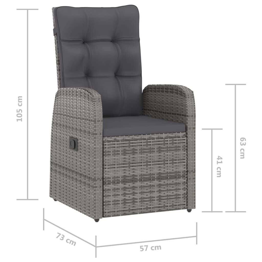 vidaXL 7 Piece Outdoor Dining Set with Cushions Poly Rattan Grey