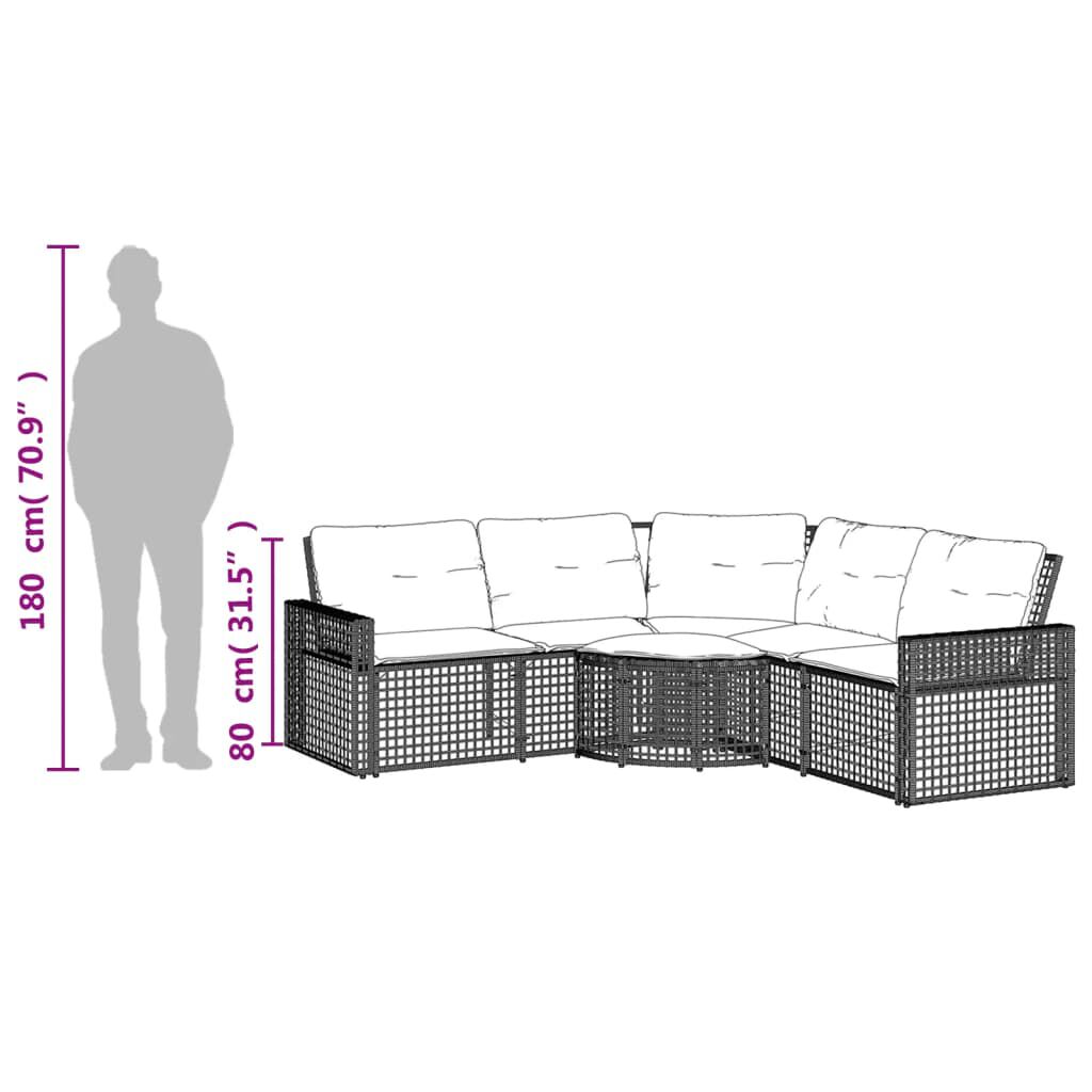 vidaXL Garden Sofa with Cushions and Footstool L-Shaped Black Poly Rattan