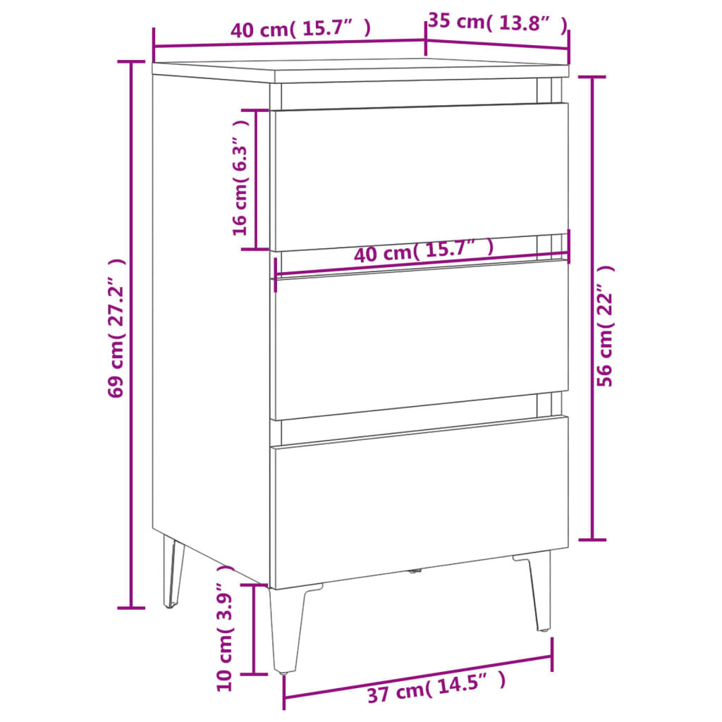 vidaXL Bed Cabinets with Metal Legs 2 pcs Brown Oak 40x35x69 cm