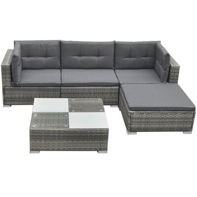 vidaXL 5 Piece Garden Lounge Set with Cushions Poly Rattan Grey, grey vidaXL 5 Piece Garden Lounge Set with Cushions Poly Rattan Grey
