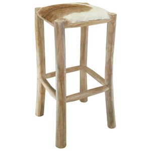 vidaXL Bar Stool Goatskin Leather and Solid Teak Wood