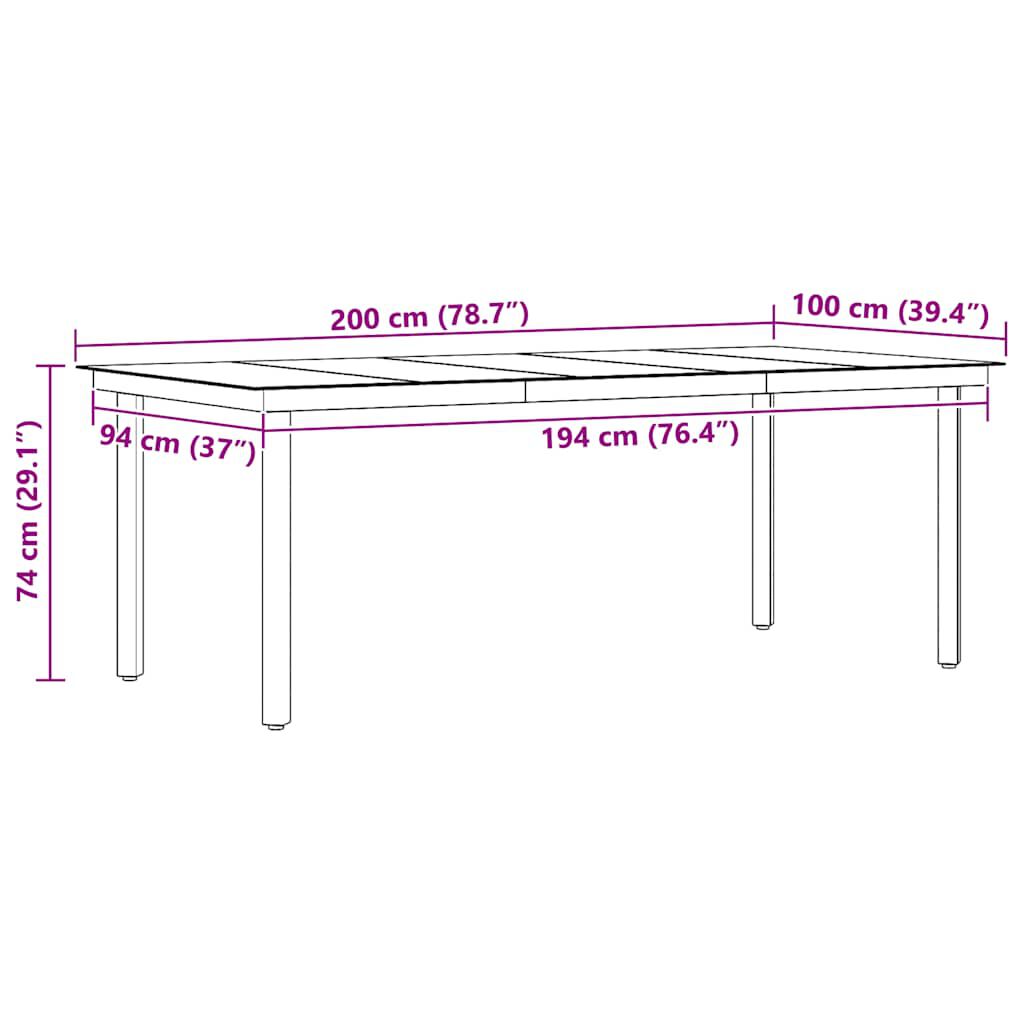 vidaXL Garden Dining Table Black 200x100x74 cm Steel and Glass