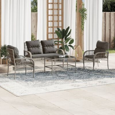 vidaXL 4 Piece Garden Sofa Set with Cushions Grey Poly Rattan, grey and dark grey vidaXL 4 Piece Garden Sofa Set with Cushions Grey Poly Rattan