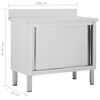 vidaXL Work Table with Sliding Doors 100x50x(95-97) cm Stainless Steel